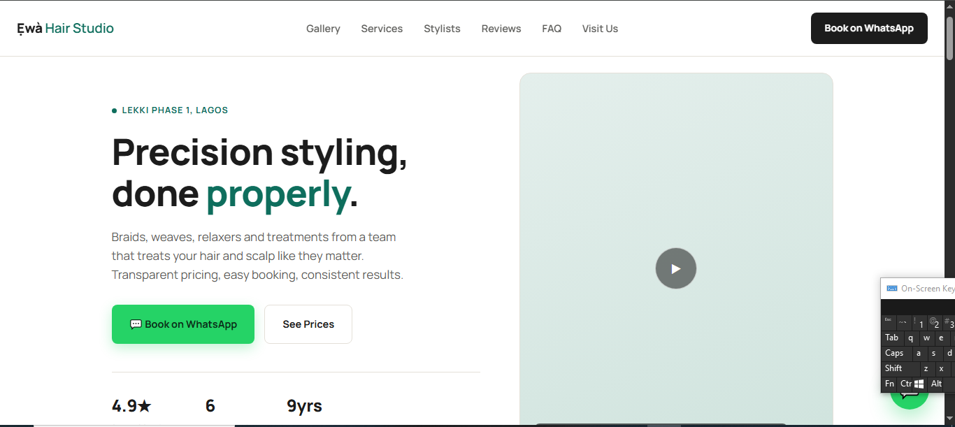 Ewa Hair Studio home Page- plain design